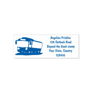 Süße blaue moderne Bus-Cartoon-Illustration Permastempel