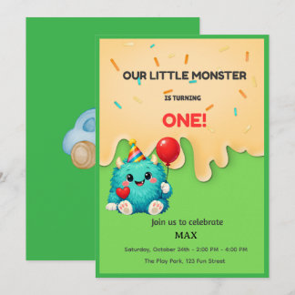 Süße blaue Monster-Einladung zum 1. Geburtstag Einladung