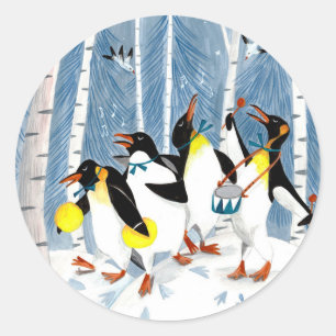 Süße blaue Musiker-Pinguine Schnee Spaß Feiertagsk Runder Aufkleber