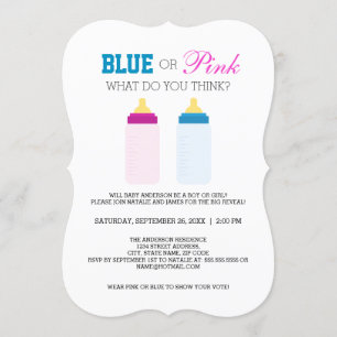 Süße blaue oder rosa Babyflasche Geschlechtsenthül Einladung