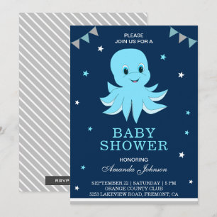 Süße blaue Oktopus-Baby-Shower-Einladung Einladung