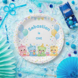 Süße blaue Pastell-Baby-Bären-Geburtstagsfeier Pappteller