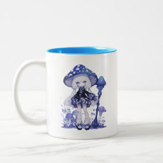Süße Blaue Pilz-Feengirl-Zweitön-Tasse Zweifarbige Tasse