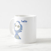Süße blaue Puppe, Wachsmalstiftzeichnung Kaffeetasse (Vorderseite Links)