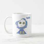 Süße blaue Puppe, Wachsmalstiftzeichnung Kaffeetasse (Links)