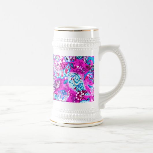 Süße blaue rosa Blumenmuster Bierglas (Rechts)