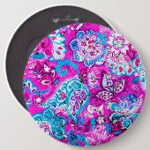 Süße blaue rosa Blumenmuster Button (Vorne & Hinten)
