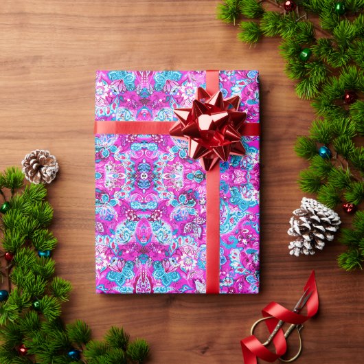 Süße blaue rosa Blumenmuster Geschenkpapier (Feiertagsgeschenk)