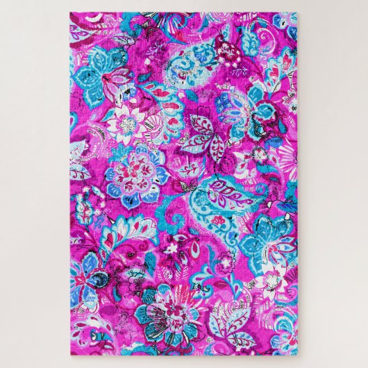 Süße blaue rosa Blumenmuster Puzzle (Vertikal)