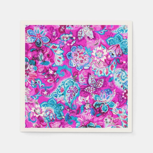 Süße blaue rosa Blumenmuster Serviette (Vorderseite)