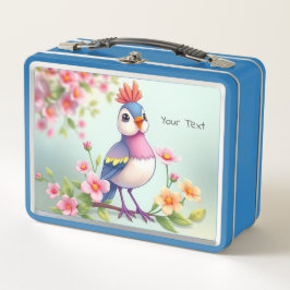 Süße Blaue Rosa Vogel Blumen Metall Lunchbox