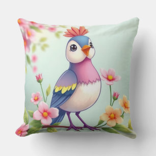 Süße blaue rosa Vogel Blumen Wurf Kissen