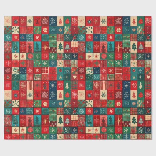Süße blaue rote Patchworkblöcke Geschenkpapier (Flach)
