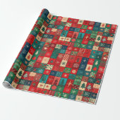 Süße blaue rote Patchworkblöcke Geschenkpapier (Ungerollt)