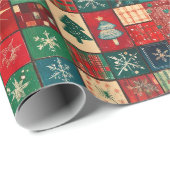 Süße blaue rote Patchworkblöcke Geschenkpapier (Rolleneckpunkt)