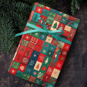 Süße blaue rote Patchworkblöcke Geschenkpapier