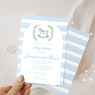 Süße blaue Schaukelpferd-Boho-Babyshower für Junge Einladung