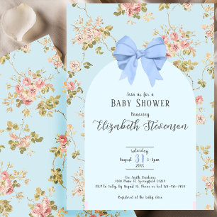 Süße blaue Schleife Mädchen Blumen Rosen Baby Show Einladung