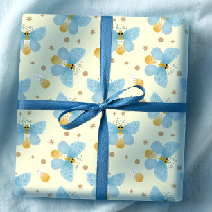 Süße blaue Schmetterlinge mit Champagnerglas Geschenkpapier