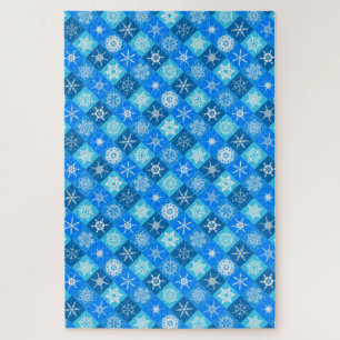 Süße blaue Schneeflockenmuster Design Puzzle