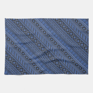Süße blaue schwarze ukrainische Ornamentstreifen Küchentuch