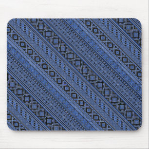 Süße blaue schwarze ukrainische Ornamentstreifen Mousepad