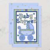 Süße blaue Spaziergänger-Baby-Duschen-Einladung Einladung (Vorne/Hinten)
