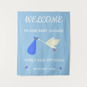 Süße blaue und weiße Textur Storch und Rasseln Wandteppich