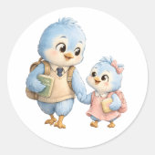 Süße blaue Vogelschwestern Rund Sticker (Vorderseite)