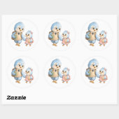 Süße blaue Vogelschwestern Rund Sticker (Blatt)