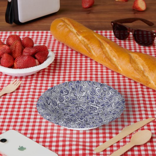 Süße blaue weiße Paisley-Muster-Design Pappteller (Picknick)