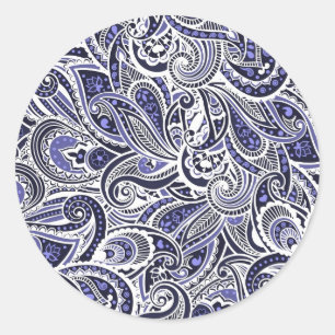 Süße blaue weiße Paisleymuster Design Runder Aufkleber