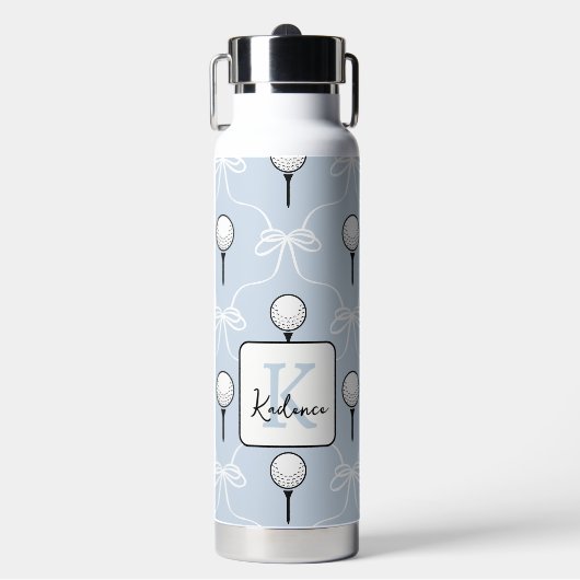 Süße blaue weiße Schleife Golf Muster Monogramm  Trinkflasche (Vorderseite)