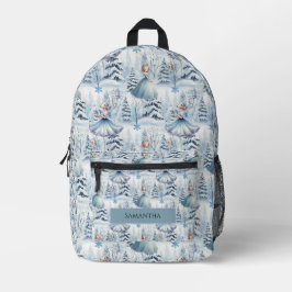 Süße blaue Winterfee Anpassbarer Name Bedruckter Rucksack