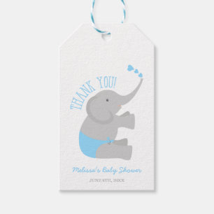 Süße blaues Grau-Elefant-Babyparty Geschenkanhänger