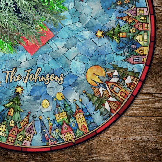 Süße Bleiglashäuser benutzerdefiniertes Weihnachte Polyester Weihnachtsbaumdecke