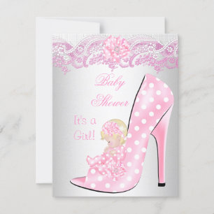 Süße blonde Babyparty Mädchen rosa Babyschuh Einladung