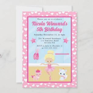 Süße blonde Ballerina Kindergeburtstag  Einladung