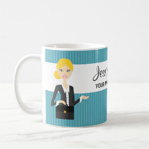 Süße blonde Geschäftsfrau Illustration Kaffeetasse