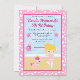 Süße blonde Mädchen-Ballerina-Kindergeburtstag  Einladung