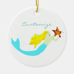 Süße blonde Meerjungfrau mit Stern Thunder_Cove Keramik Ornament