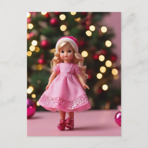 Süße blonde Puppe in rosa Weihnachten  Postkarte