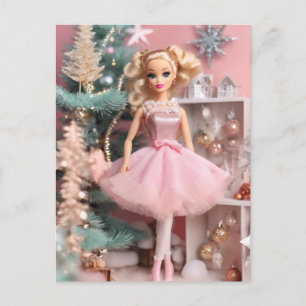 Süße blonde Puppe Rosa Retro-Weihnachten  Postkarte