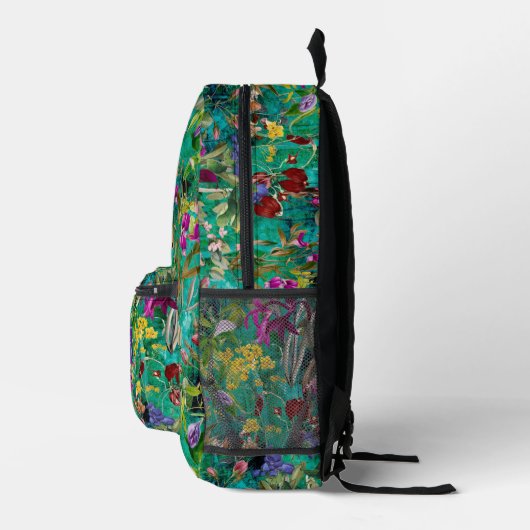 Süße Blume Blätter Türkis-Monogramm Bedruckter Rucksack (Rechts)