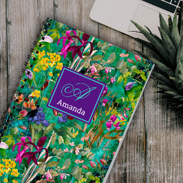 Süße Blume Blätter Türkis-Monogramm Muster Notizblock