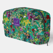 Süße Blume Blätter Türkis-Monogramm Muster Waschbeutel (Rechte Ecke)