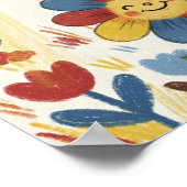 Süße Blume in der Sonne Buntstiftzeichnung Kind Poster (Ecke)