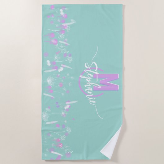 Süße Blume mit Monogramm Strandtuch (Vorderseite)