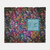 Süße Blume und Blätter Rot Schwarz Monogramm Blume Fleecedecke (Vorderseite (Horizontal))