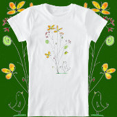 Süße Blume und Vogelgewässer, Aquarell und Tintenz T-Shirt